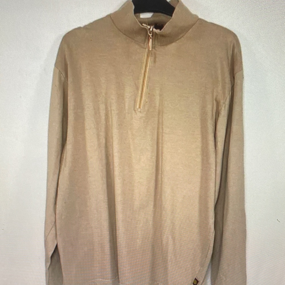 Men's Beige Half-Zip Long Sleeve Shirt